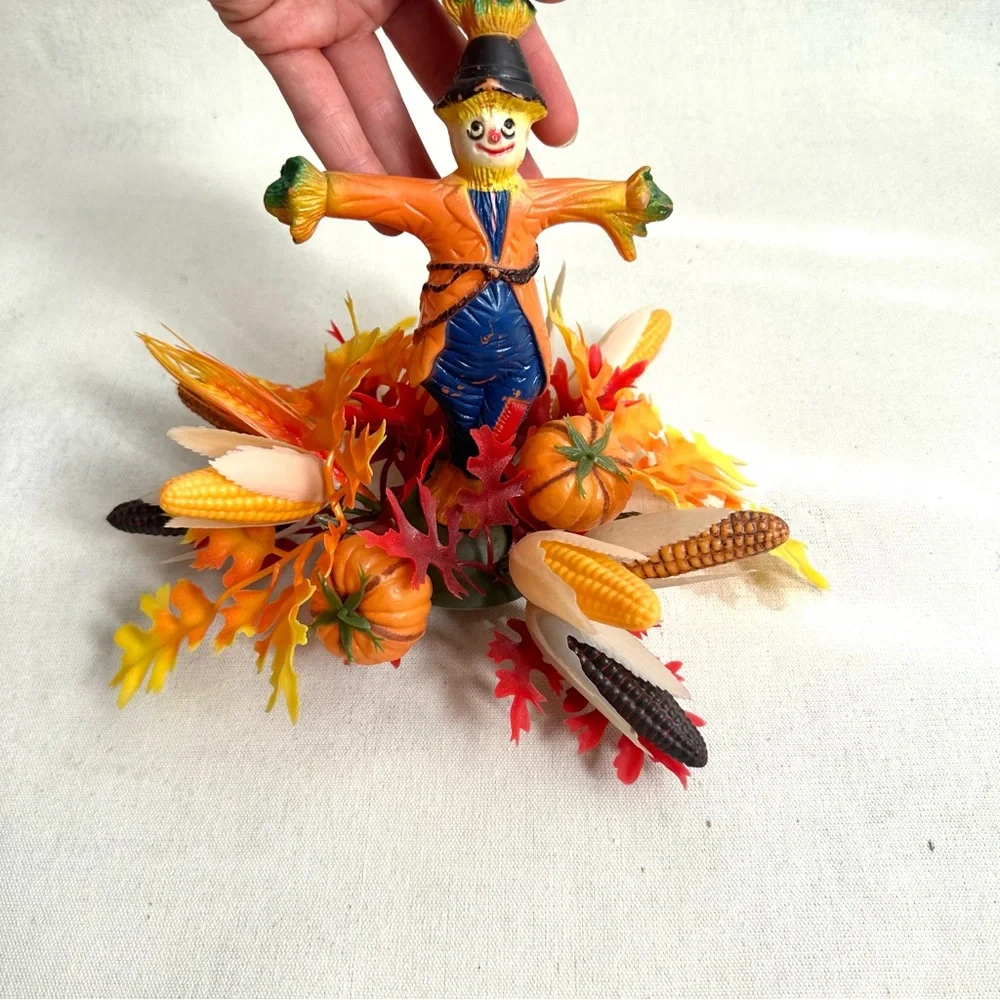 Vintage 1970s Florabelle Flowers scarecrow Fall foliage table centerpiece